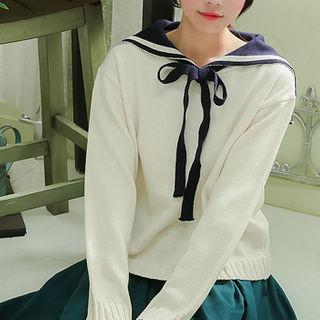 Tie-neck Sailor-collar Knit Top
