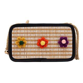 Flower Detail Woven Crossbody Bag