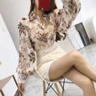 Flower Print Lantern-sleeve Blouse