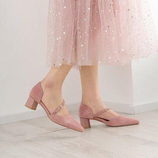 Genuine Suede Pointed-toe Block Heel Dorsays