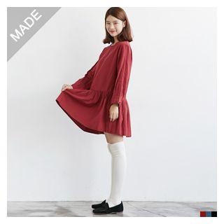 Button-sleeve Detail A-line Dress