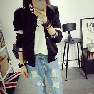 Single-breasted Striped Baseball Jacket