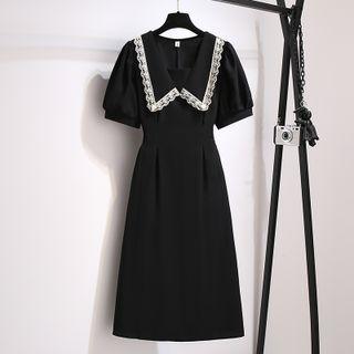 Puff Short-sleeve Sailor Collar Plain Dress