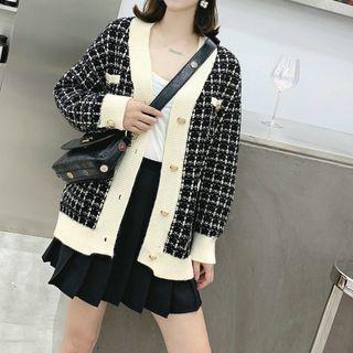 Knit Plaid Cardigan
