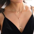 Crescent Pendant Layered Necklace 1 Pc - Nz382 - Crescent Pendant Layered Necklace - Gold - One Size