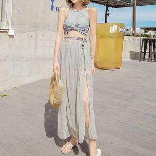 Set: Plain Tankini + Midi Slit Skirt