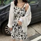 Sleeveless Mini Floral A-line Dress / Light Jacket