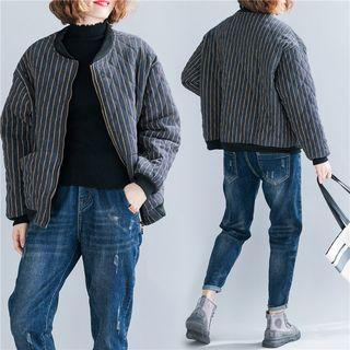 Striped Padded Corduroy Zip Jacket