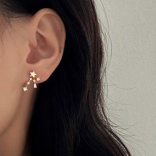 Star Rhinestone Faux Pearl Earring 1 Pair - Gold & White - One Size
