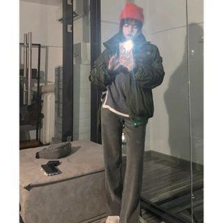 Stand Collar Applique Zip-up Jacket Green - One Size