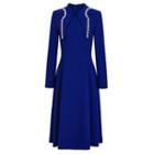 Long-sleeve Wide-collar Embellished Midi A-line Dress