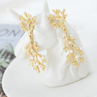 925 Sterling Silver Faux Pearl Branch Drop Earring 1 Pair - S925 Sterling Silver Pin - One Size