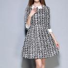 Hat Print 3/4 Sleeve Collared A-line Dress