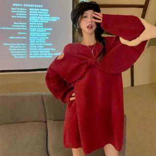 Cutout Bow Knit Mini Shift Dress