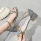 Embellished Faux Suede Block Heel Sandals
