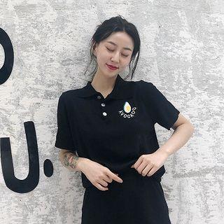 Set: Embroidered Short-sleeve Polo Shirt + A-line Skirt