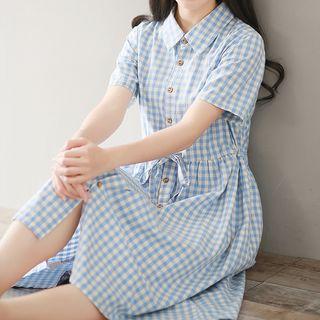 Short-sleeve Gingham Shirtdress