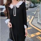 Long-sleeve Pleated Dress Black - One Size