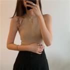 Mock-neck Zip Cropped Tank Top