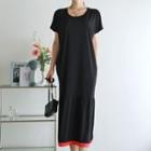 Round-neck Contrast-trim Long Dress