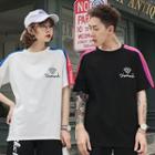 Couple Matching Elbow-sleeve Contrast Trim T-shirt