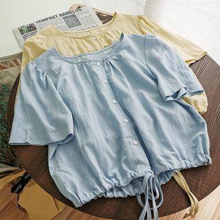 Plain Drawstring Cropped Blouse
