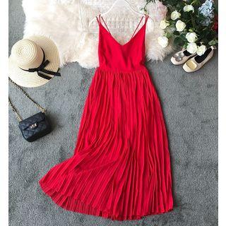 Spaghetti Strap Maxi Pleated Sundress