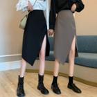 Asymmetric Slit Midi Straight-fit Skirt