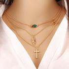 Leaf & Cross Multi-chain Necklace