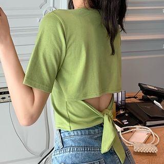 Tie-back Cut-out Short-sleeve T-shirt