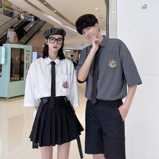 Couple Matching Elbow-sleeve Shirt / Mini A-line Skirt / Shorts / Set