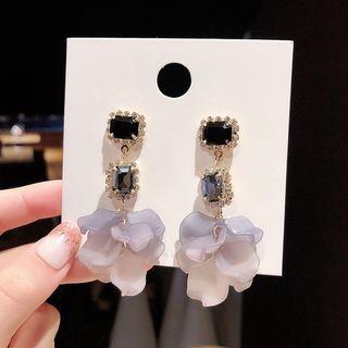 Faux Crystal Resin Petal Dangle Earring 1 Pair - E1668 - Gold & Black - One Size