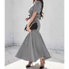 Set: Band-hem Cropped Top + Check Mermaid Skirt Black - One Size