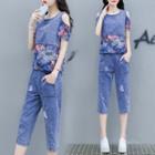 Set: Short-sleeve Denim Top + Jeans