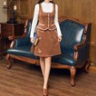 Set: Lace-trim Buttoned Vest + Mini A-line Skirt