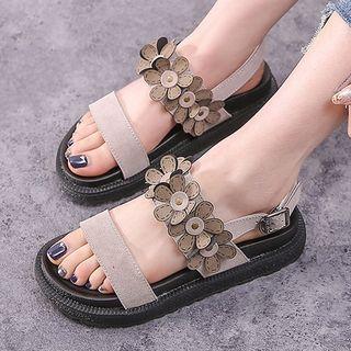 Genuine Leather Floral Strap Platform Sandals