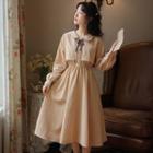 Drawstring Gathered-waist Long-sleeve Dress