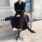 Collarless Belted Long Coat