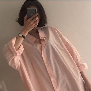 Plain Shirt Dress Pink - One Size