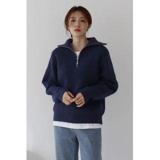 Rib-knit Anorak Pullover Navy Blue - One Size