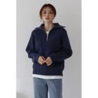 Rib-knit Anorak Pullover Navy Blue - One Size