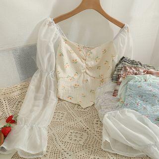 Patchwork Off-shoulder Printed Crop Top In 5 Colors