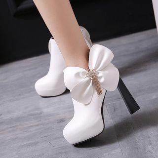 Embellished Bow High-heel Ankle Boots