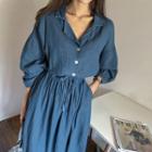 Drawcord Maxi Shirtwaist Dress Dark Blue - One Size