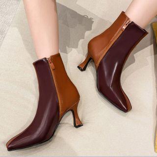Kitten-heel Two Tone Short Boots
