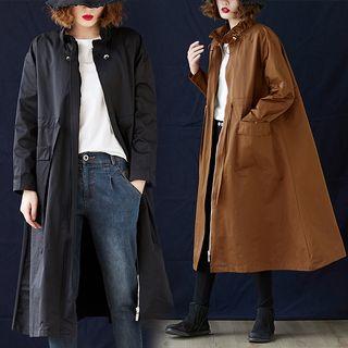 Plain Ruffle Collar Medium Maxi Trench Jacket