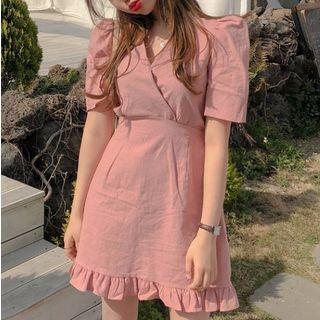 Short-sleeve Frill-trim Mini Dress Pink - One Size