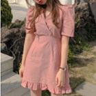Short-sleeve Frill-trim Mini Dress Pink - One Size