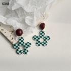 Flower Checker Acrylic Dangle Earring 1 Pair - C-348 - Green & White - One Size