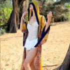 Printed Hooded Long Light Jacket Yellow - One Size